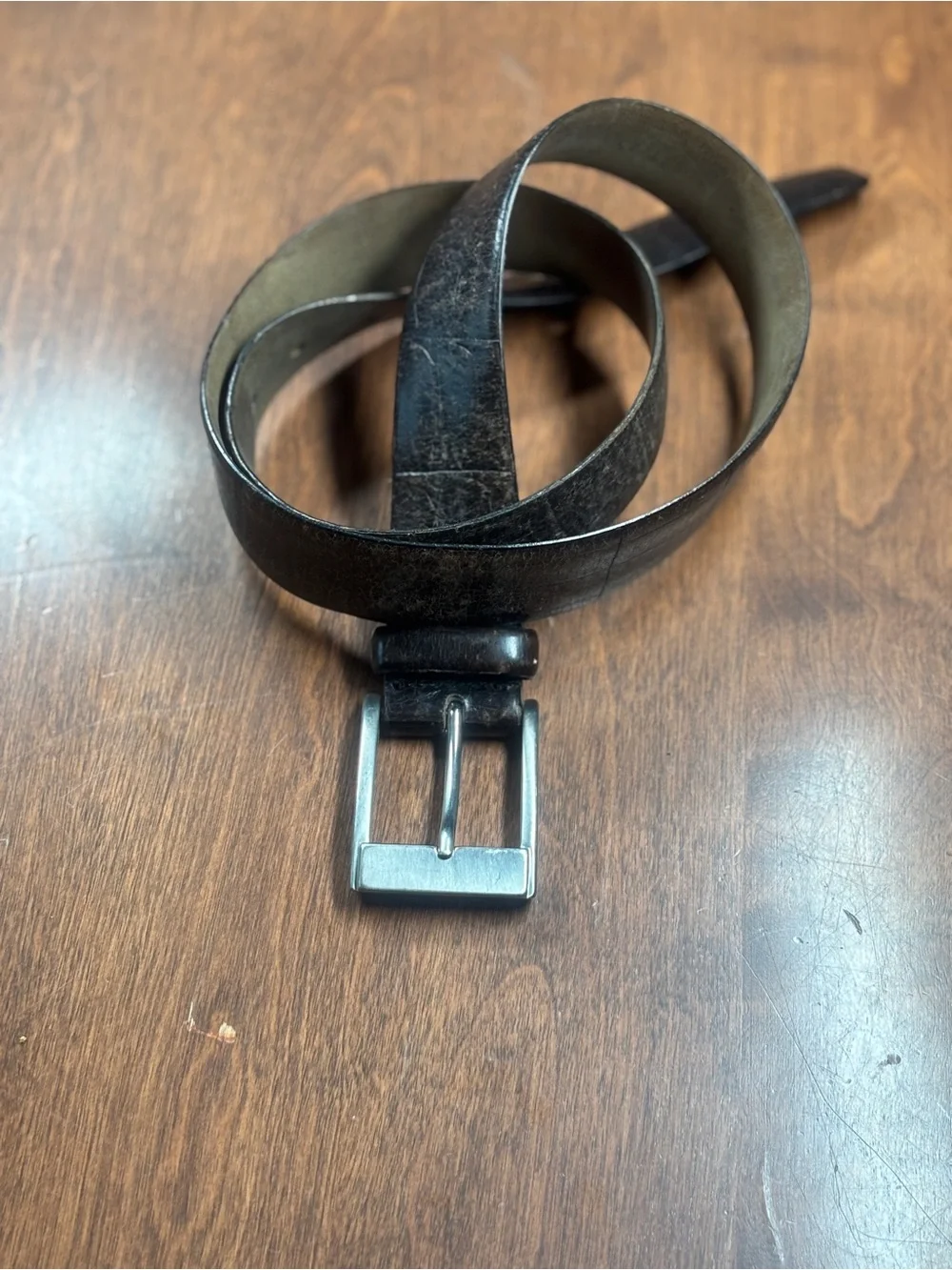 Men's Black Leather Belt with Silver Buckle